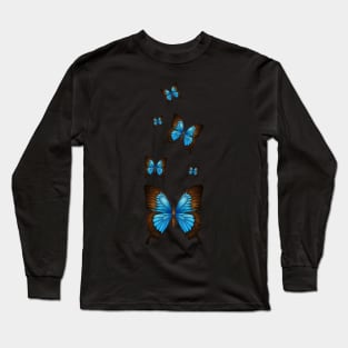 Blue Morpho Butterfly Lover Swarm Lepidoptera Entomology Long Sleeve T-Shirt